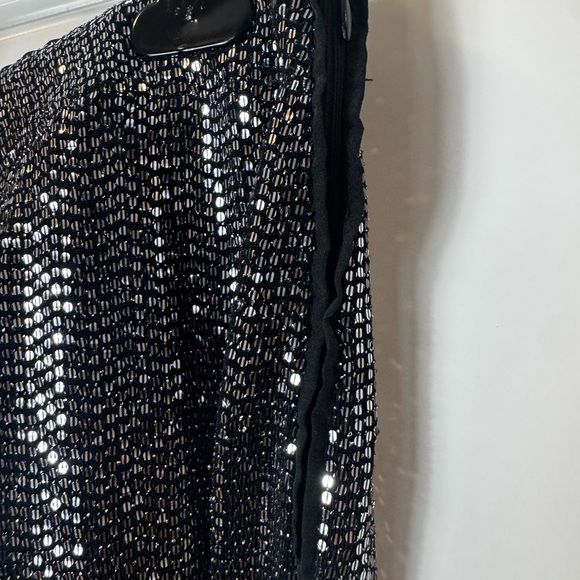 Zara Glittering Sequin Flare Pants - Silver/Black US M - Picture 4 of 7